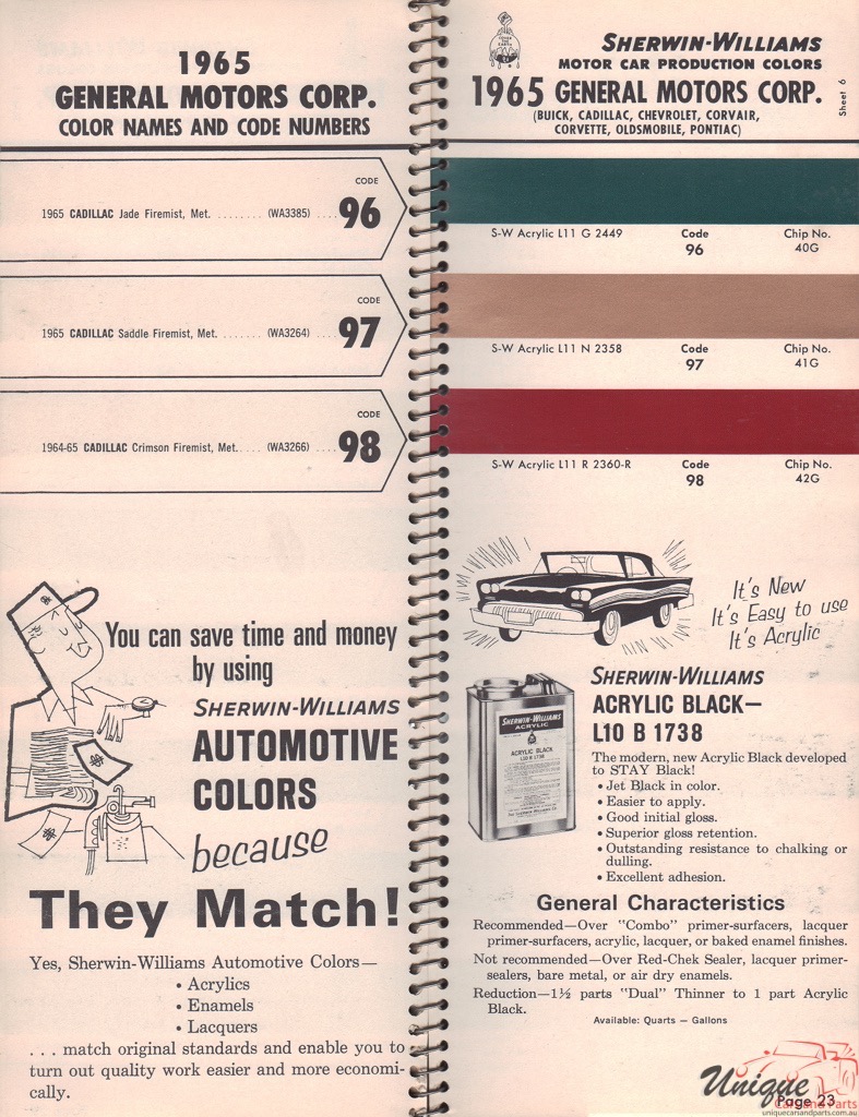 1965 General Motors Paint Charts Williams 6